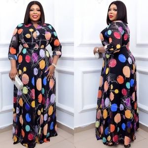 NWT - Black Multicolor Dots Geometric Print Gown